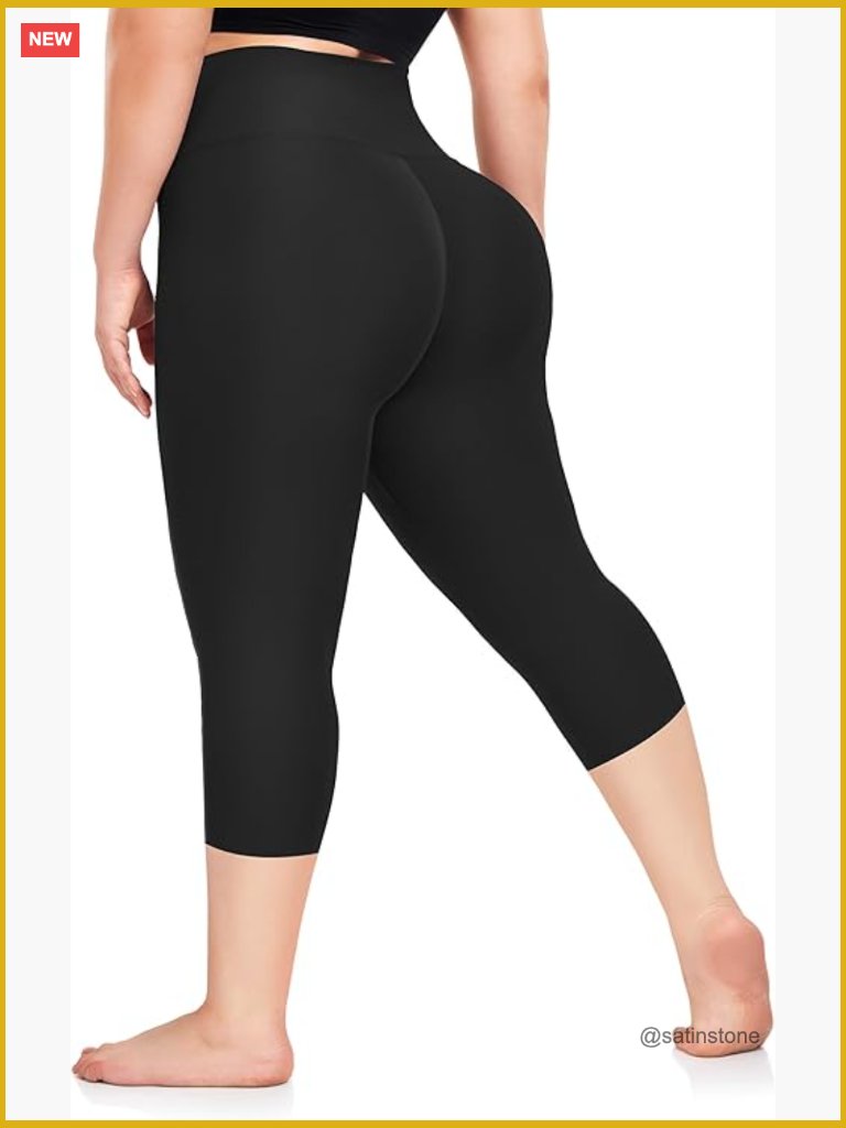 High Waist Tummy Control Capri Leggings For Women Xl-4xl Stretchy Workout Yoga